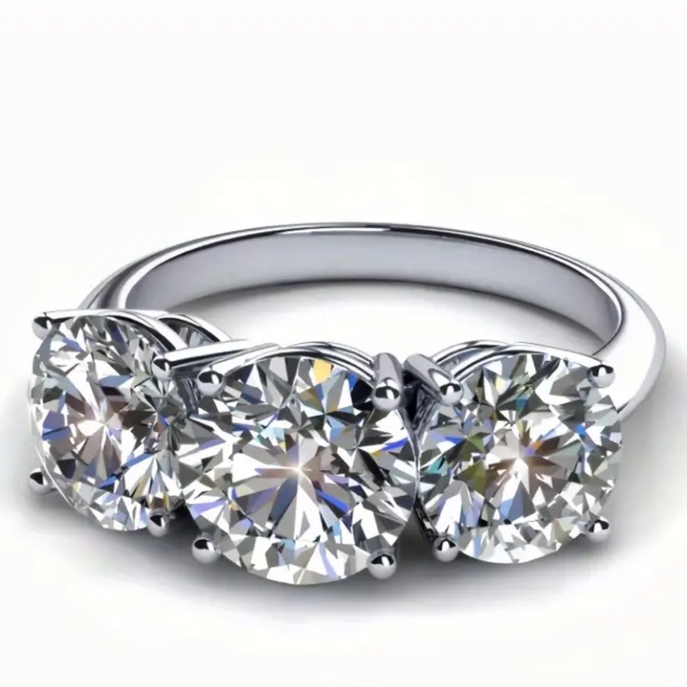 14k Diamond Moissanite Three-Stone Ring Wedding Band